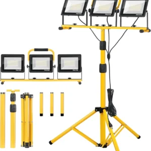 Zetunlo 21000Lumen LED Work Lights with Stand, 3 Head Portable Work Light with 16FT Cord, IP66 Waterproof Tripod