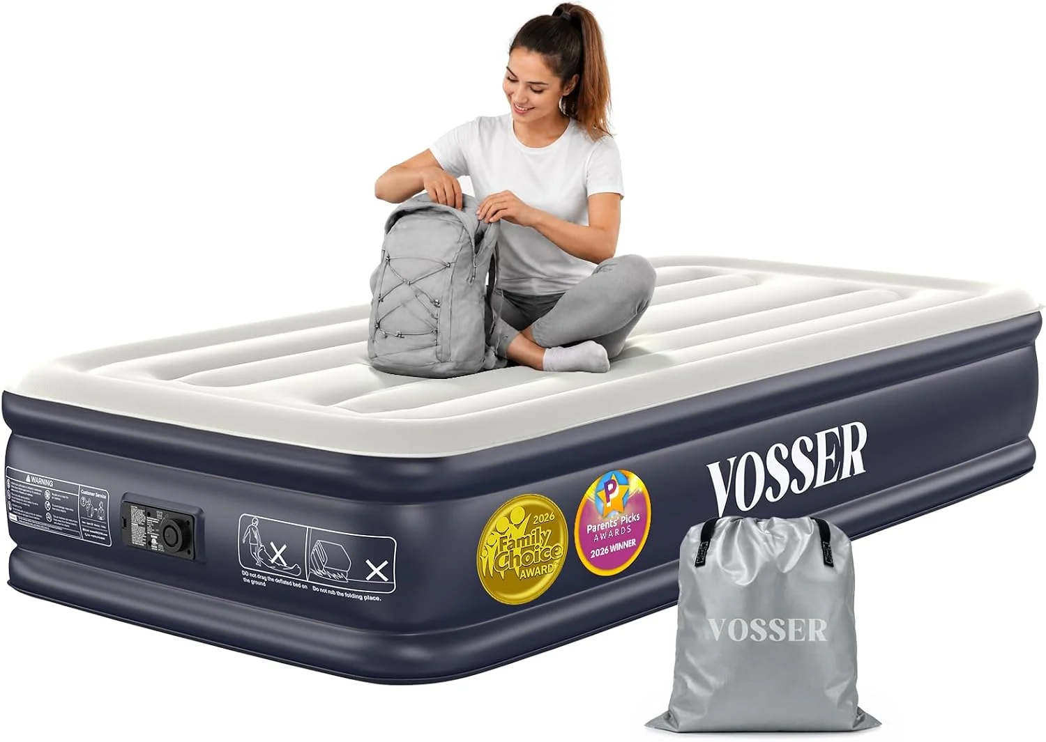 VOSSER Air Mattress Queen with Built-in Pump, 18 Raised Inflatable Blow Up Mattress, Upgraded Heavy Duty Portable Air - Image 6