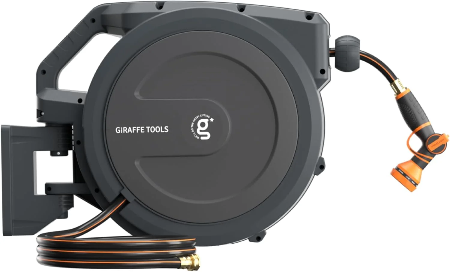Giraffe Tools Retractable Garden Hose Reel 1/2 Inch x 130 ft, Super Heavy Duty, Wall Mounted and 180 Deg Swivel Bracket