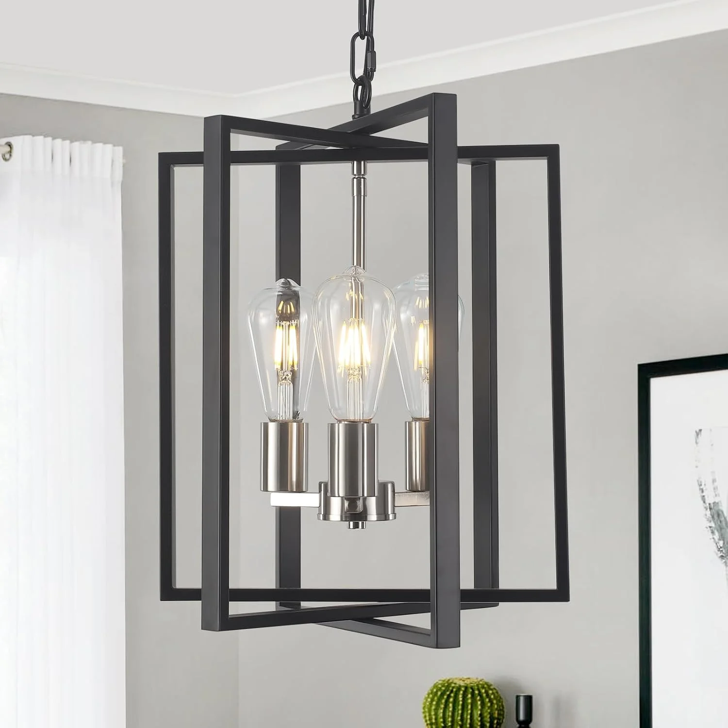 Webfkh Black Farmhouse Modern Chandelier Light Fixture for Dining Room, 3 Light - Image 3