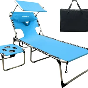 Alternative view of WKFAMOUT Outdoor Tanning Chair with Sun Canopy Shade & Face Hole, Folding Lounge Chair with Beach Table and Carry Bag