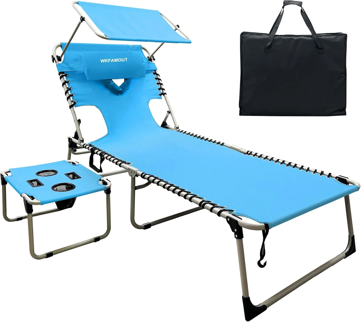WKFAMOUT Outdoor Tanning Chair with Sun Canopy Shade & Face Hole, Folding Lounge Chair with Beach Table and Carry Bag - Image 2
