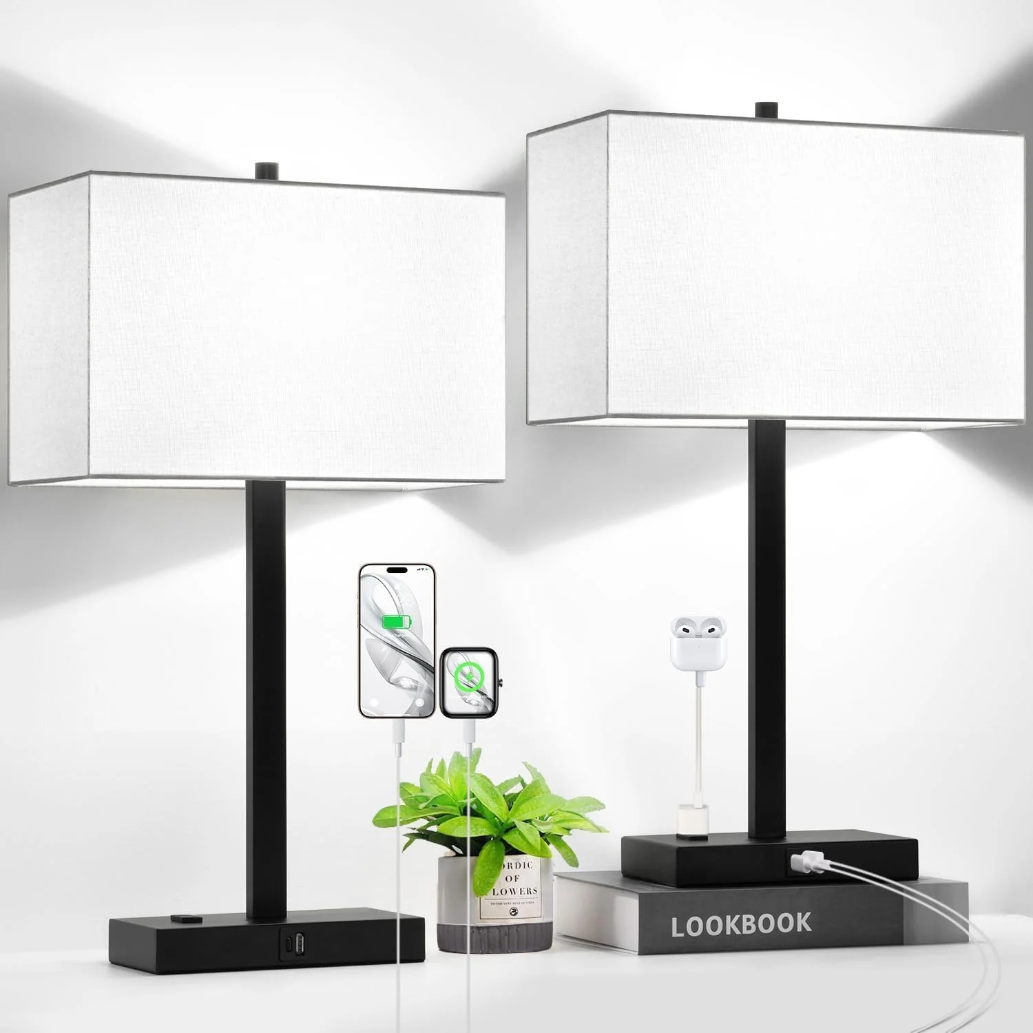 21 Touch Bedside lamps with 2 USB & AC Outlets, Dimmable, Bulb Included - Image 9
