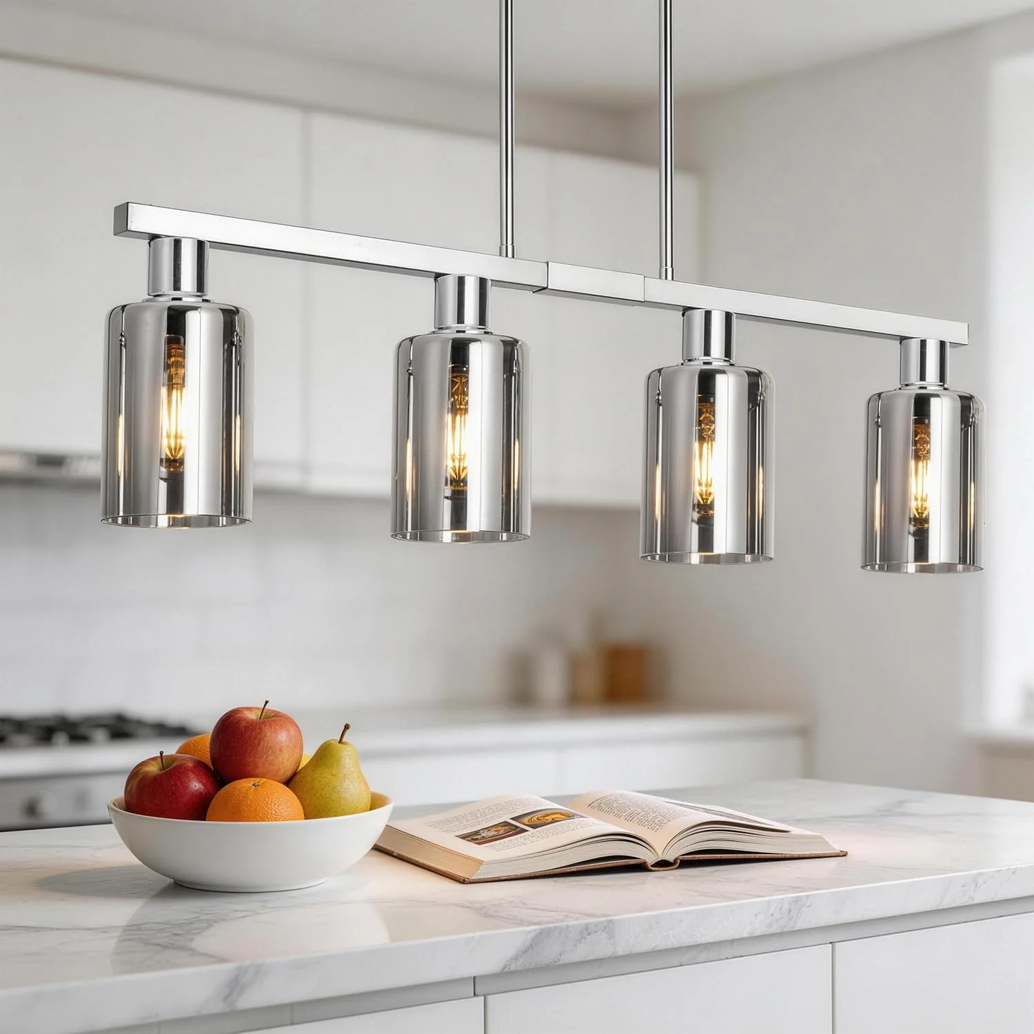 4-Light Kitchen Island Lighting, Farmhouse Chandelier with Adjustable Height & Clear Glass Shades - Image 9