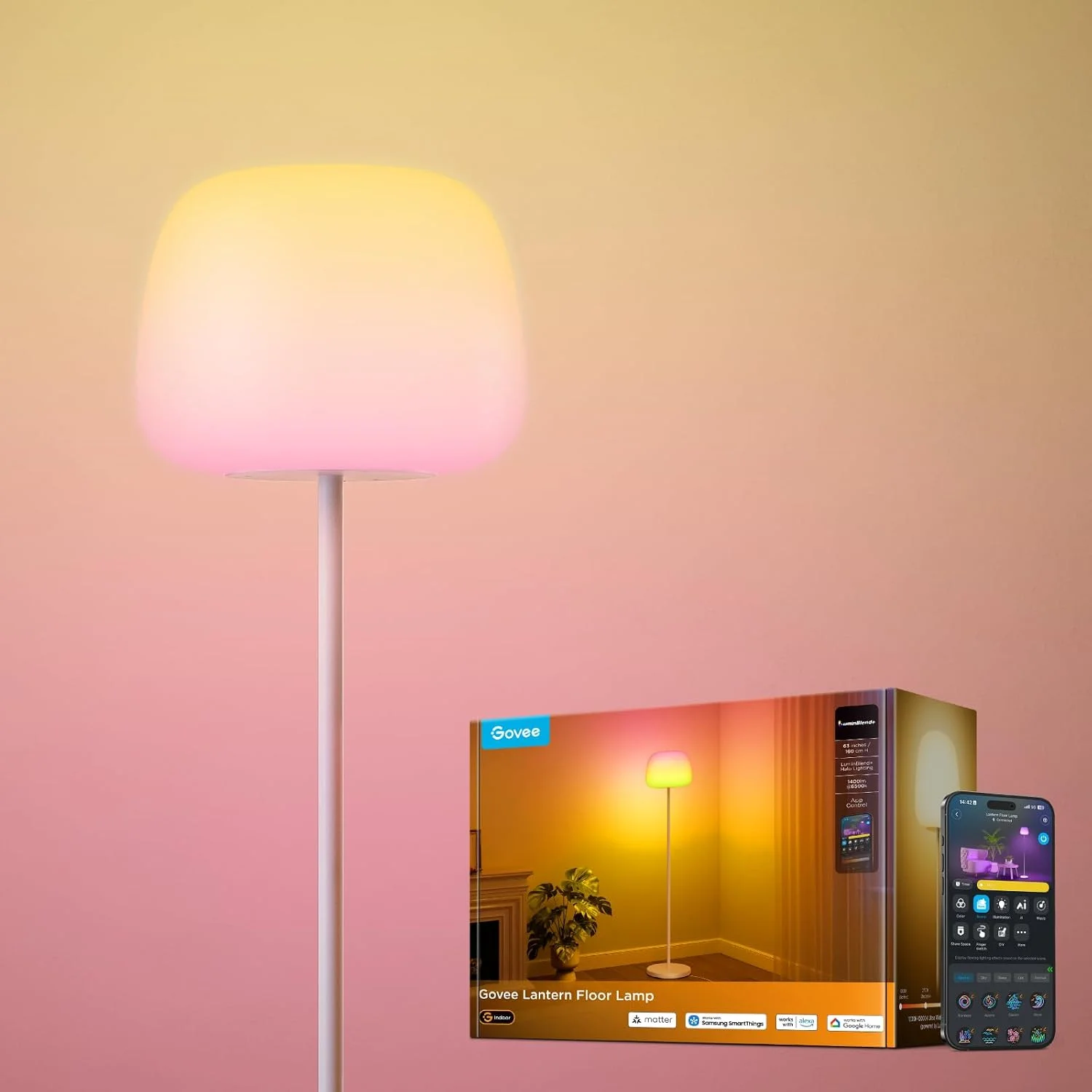 Govee Lantern Floor Lamp, 1400lm, Modern Floor Lamp for Living Room