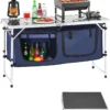 VEVOR Camping Kitchen Station, 3 Adjustable Height Folding Outdoor Camp Cooking Table with Storage Organizer