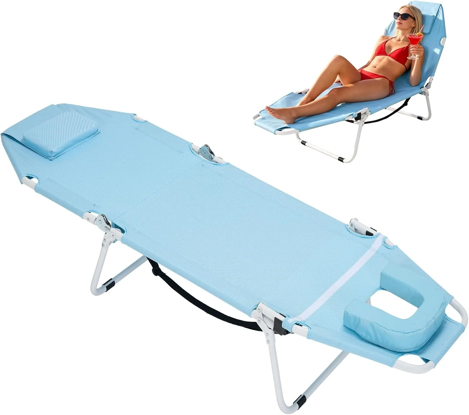 ABORON Heavy Duty Tanning Chair, Outdoor 5-Position Folding Chaise Lounge Chair with Pad, Portable Beach Lounge Chair - Image 13