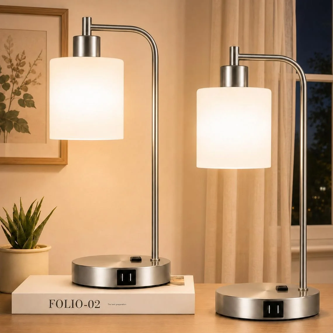 Set of 2 Industrial Touch Control Table Lamps with USB C+A Ports and AC Outlet, Dimmable, Bulb Included - Image 10