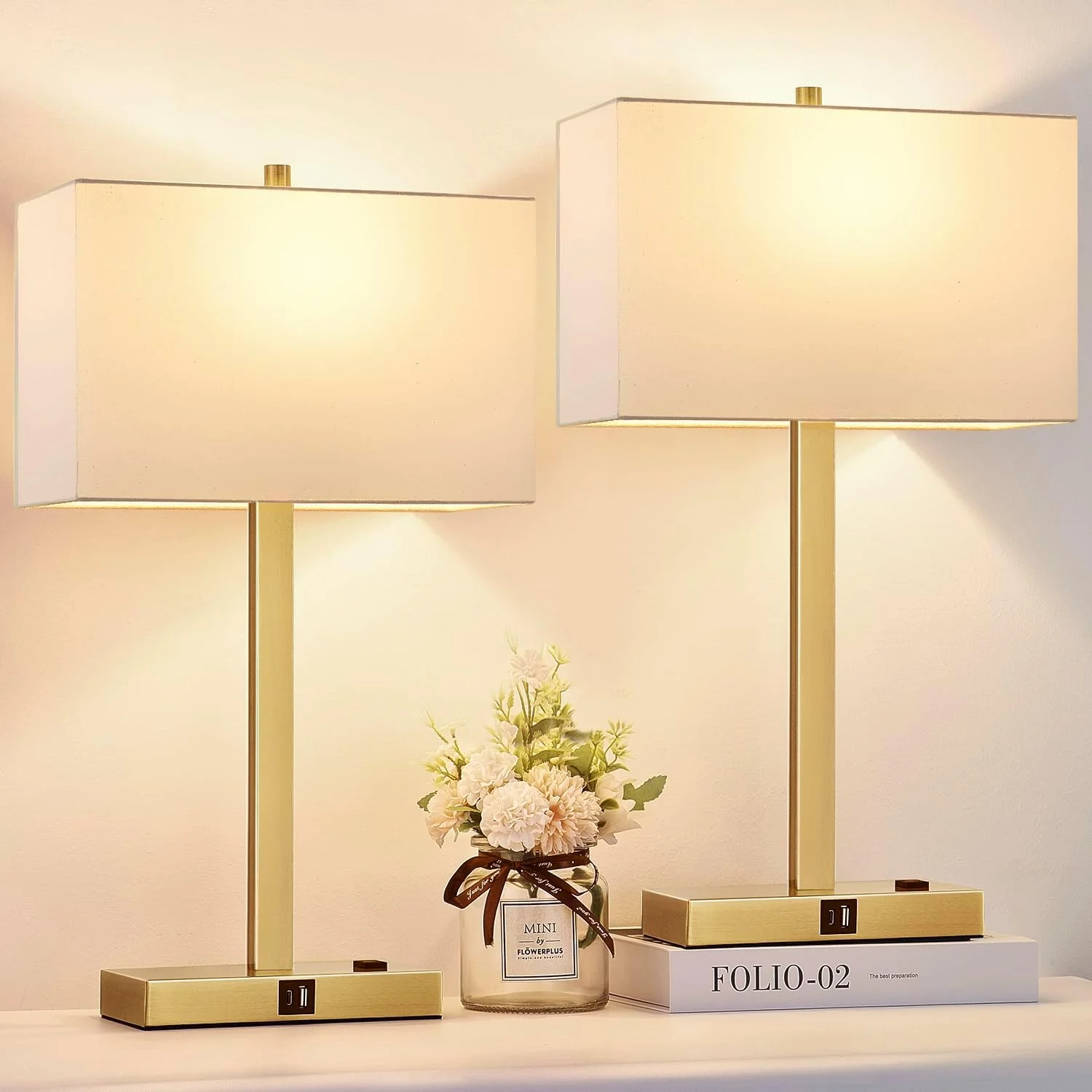 21 Touch Bedside lamps with 2 USB & AC Outlets, Dimmable, Bulb Included - Image 14