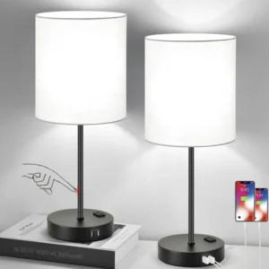 Set of 2 Touch Control Table Lamps with 2 USB & AC Outlet, Dimmable, Bulb Included