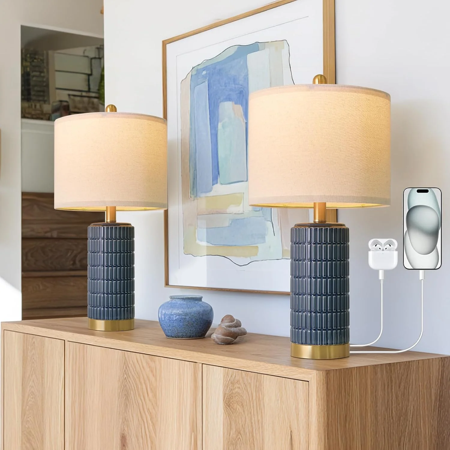 PoKat 20.75 Small Modern Ceramic Table Lamps Set of 2 - Image 8