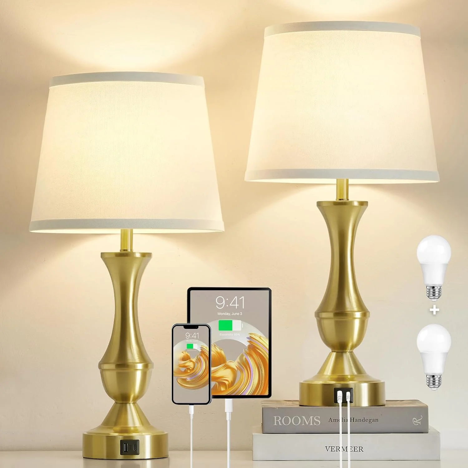Luvkczc Table Lamp Set of 2, 19 Farmhouse Vintage Bedside Lamps for Living Room & Bedroom - Image 2