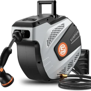 SUNPOW Retractable Garden Hose Reel, 1/2 inch x 50ft Heavy Duty Wall Mounted Hose Reel with 3/4 inch Brass Fitting & 10