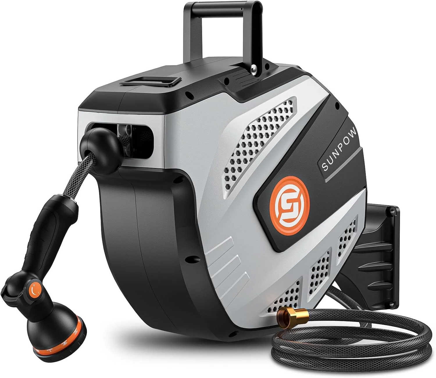SUNPOW Retractable Garden Hose Reel, 1/2 inch x 50ft Heavy Duty Wall Mounted Hose Reel with 3/4 inch Brass Fitting & 10