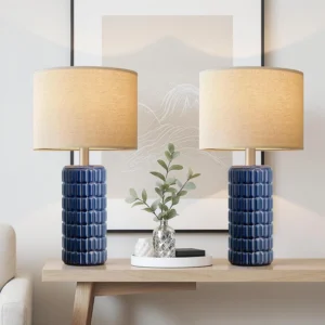 Seealle 23 Modern Ceramic Table Lamps Set of 2, Farmhouse Bedside Night Stands Lamp for Bedroom