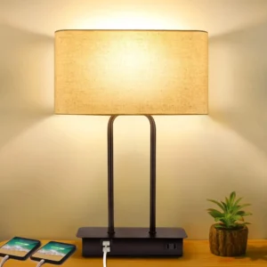 Alternative view of 3-Way Dimmable Touch Control Table Lamp with 2 USB Ports and AC Power Outlet Modern Bedside Nightstand Lamp Fabric