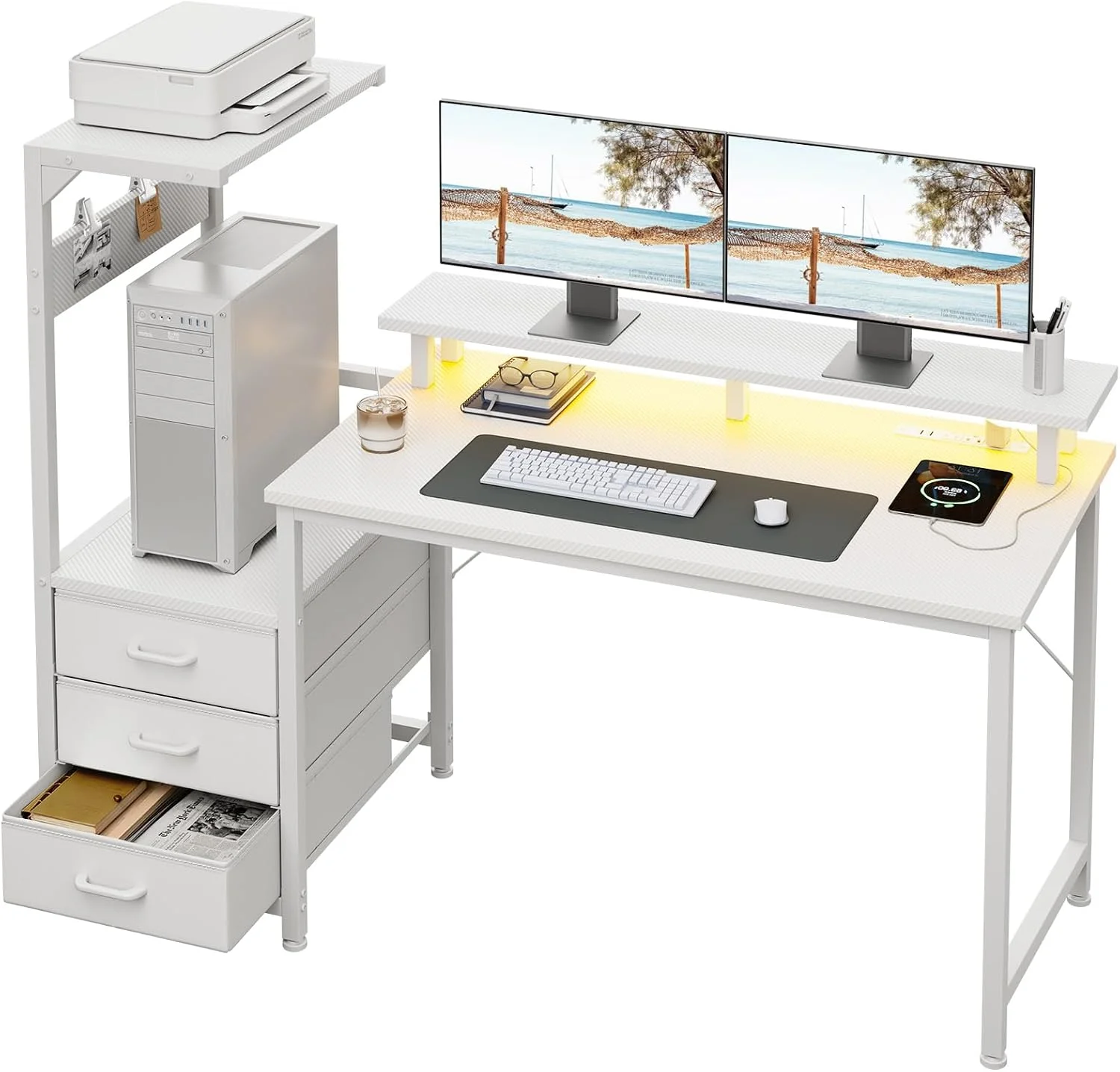 AODK Gaming Desk w/PC Showcase Stand, 59 Reversible, Elevated stand fits Lian Li O11, Hyte Y60. Triple drawers hide - Image 7