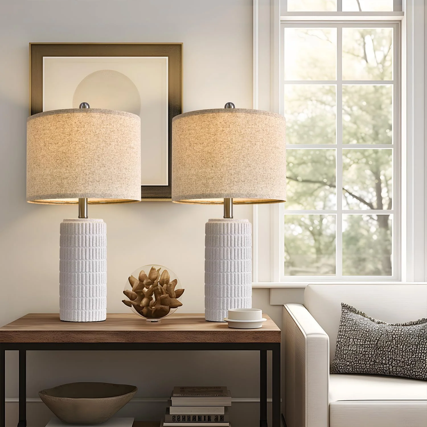 PoKat 23'' Bedside Table Lamp for Bedroom Nightstands, White Modern Bedroom Lamp - Image 12