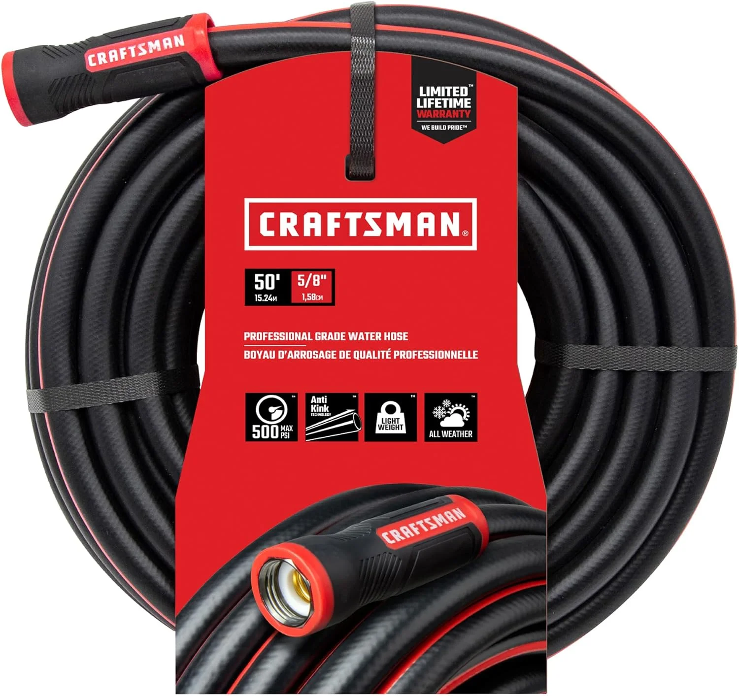 Craftsman Heavy Duty Professional Grade Black Garden Hose, 100 Feet x 5/8 Inch