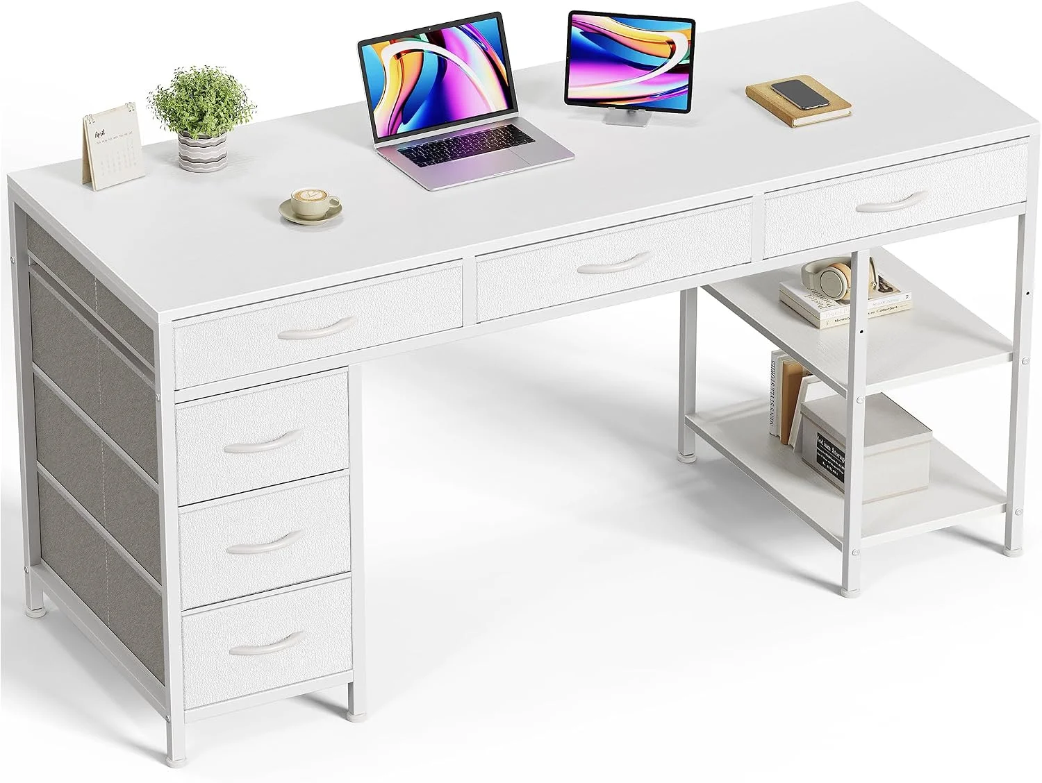 Huuger Computer Desk with 6 Drawers, Office Desk with Shelves, 47inch - Image 2