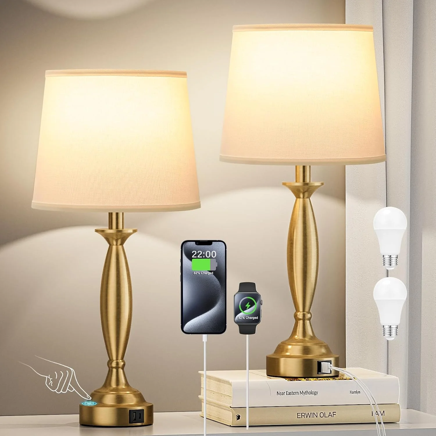 Seealle Touch Bedside Lamps for Nightstand Set of 2, Dimmable, Bulb Included - Image 5