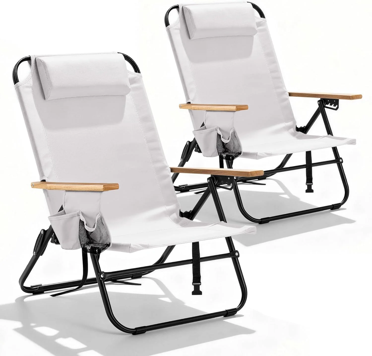 Canpsky 2 Pack Premium 5-Position Reclining Camping Chair, Portable Folding Lightweight Outdoor Chair with Wooden - Image 4