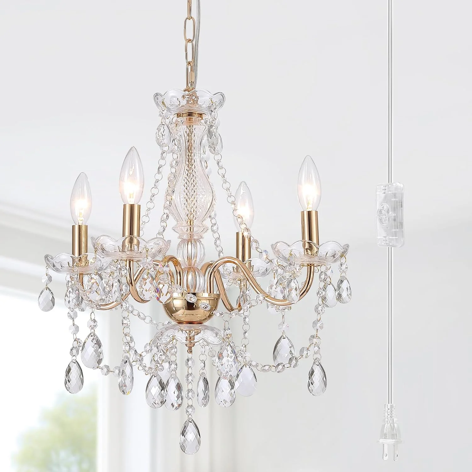AMZASA Crystal Gold Chandelier, 5 Light, Glass Crystal Hanging Pendant Lighting - Image 3