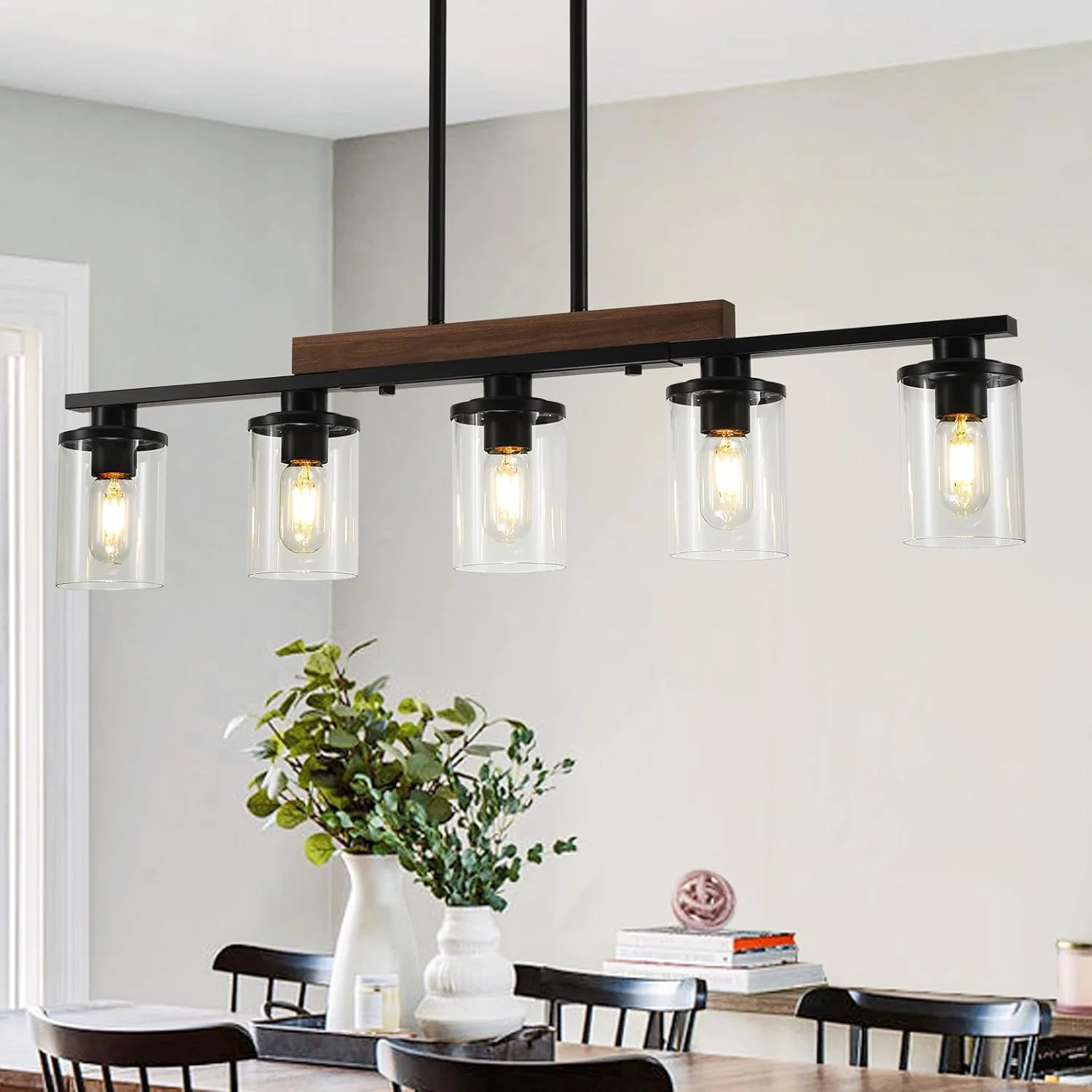 36.2¡®¡¯ Kitchen Lighting, Black Modern Rustic Wood Ceiling Pendant Light Fixtures