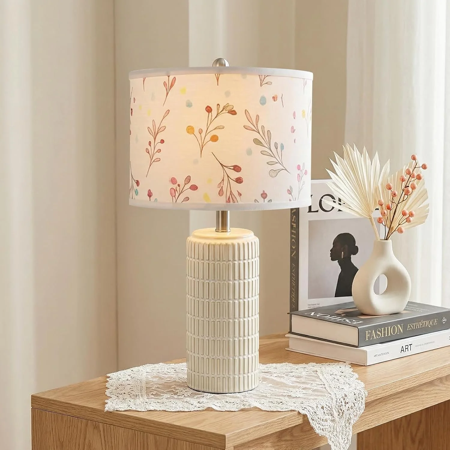 PoKat 23'' Bedside Table Lamp for Bedroom Nightstands, White Modern Bedroom Lamp - Image 3