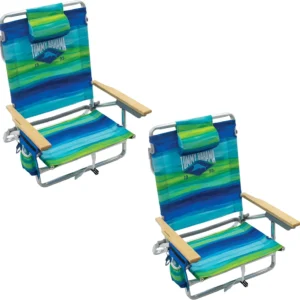 Alternative view of Tommy Bahama 5-Position Classic Lay Flat Folding Backpack Beach Chair, Aluminum, Red, White, and Blue Stripe