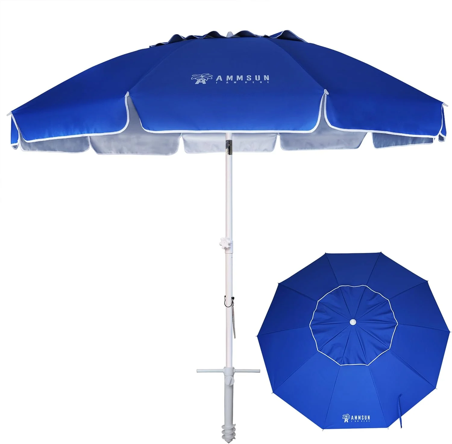 AMMSUN 8 Feet Large Beach Umbrella with Sand Anchor Heavy Duty High Wind Portable Outdoor Umbrellas UV 50+ Protection - Image 6