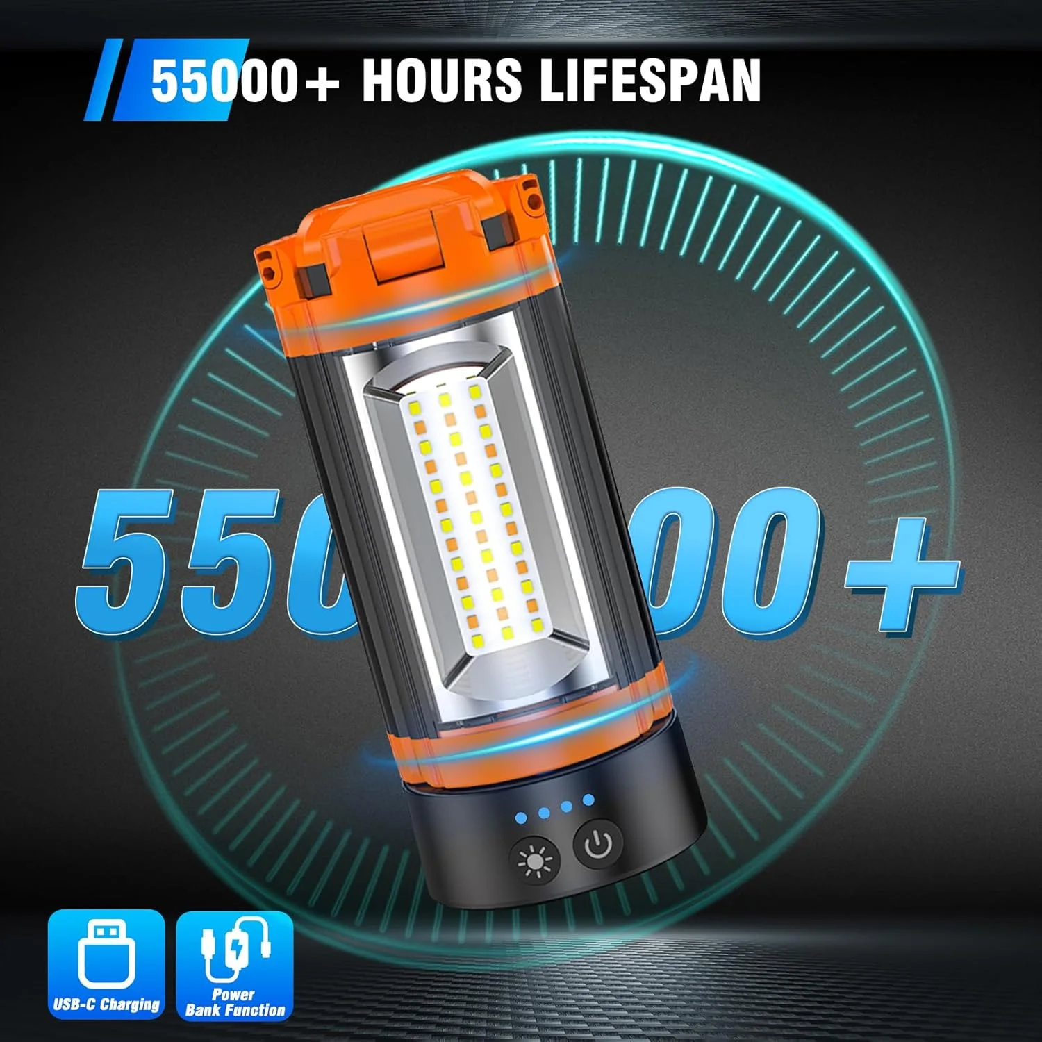 AKOFUN 12000mAh Camping Light with Stand, Rechargeable Work Light, 10000 Lumen Dimmable Cordless Work Light with 3 LED - Image 2