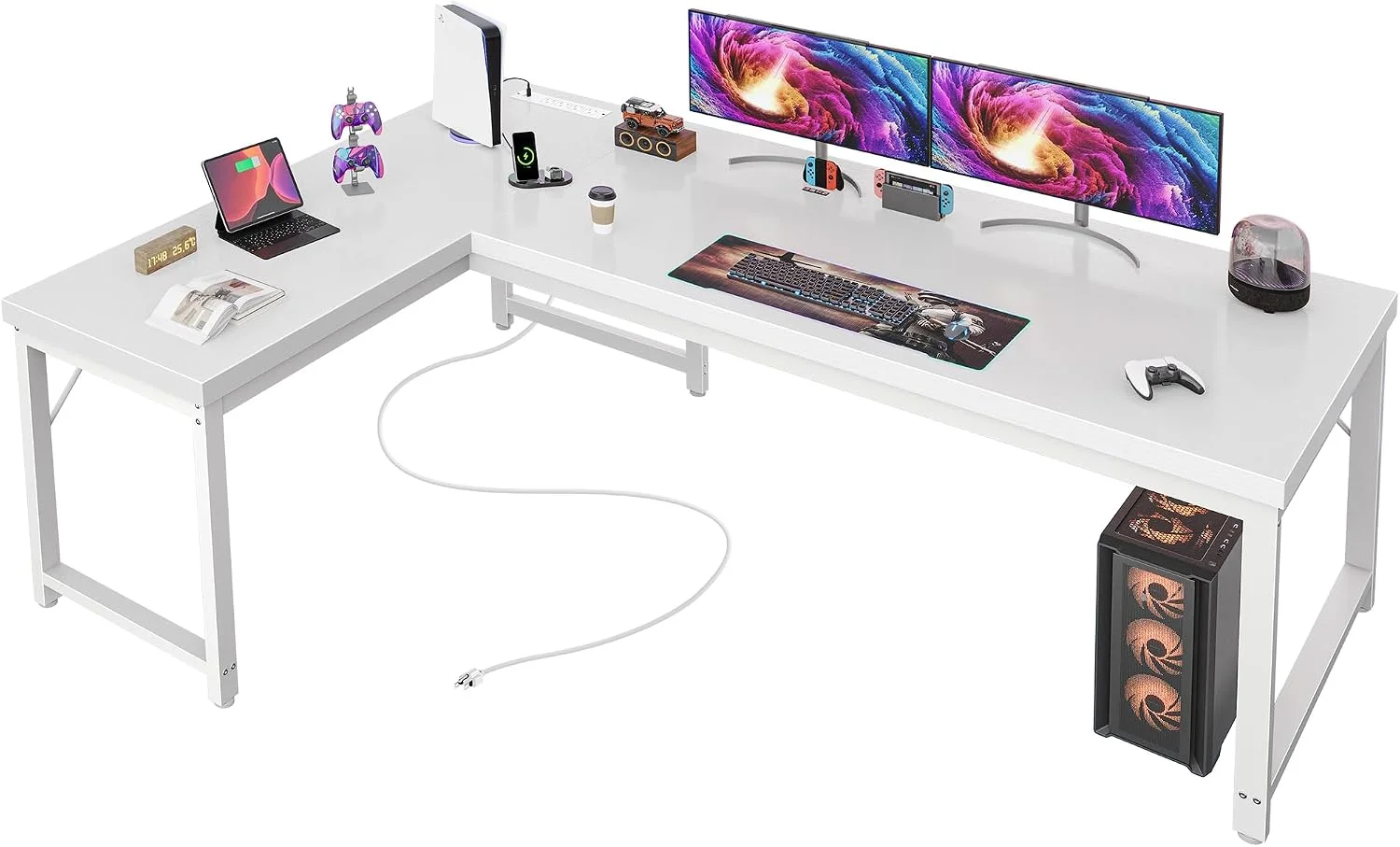 Huuger 63 Inch L Shaped Desk with Power Outlets and USB-C Port, 0.95 Inch Thicker Desktop - Image 4