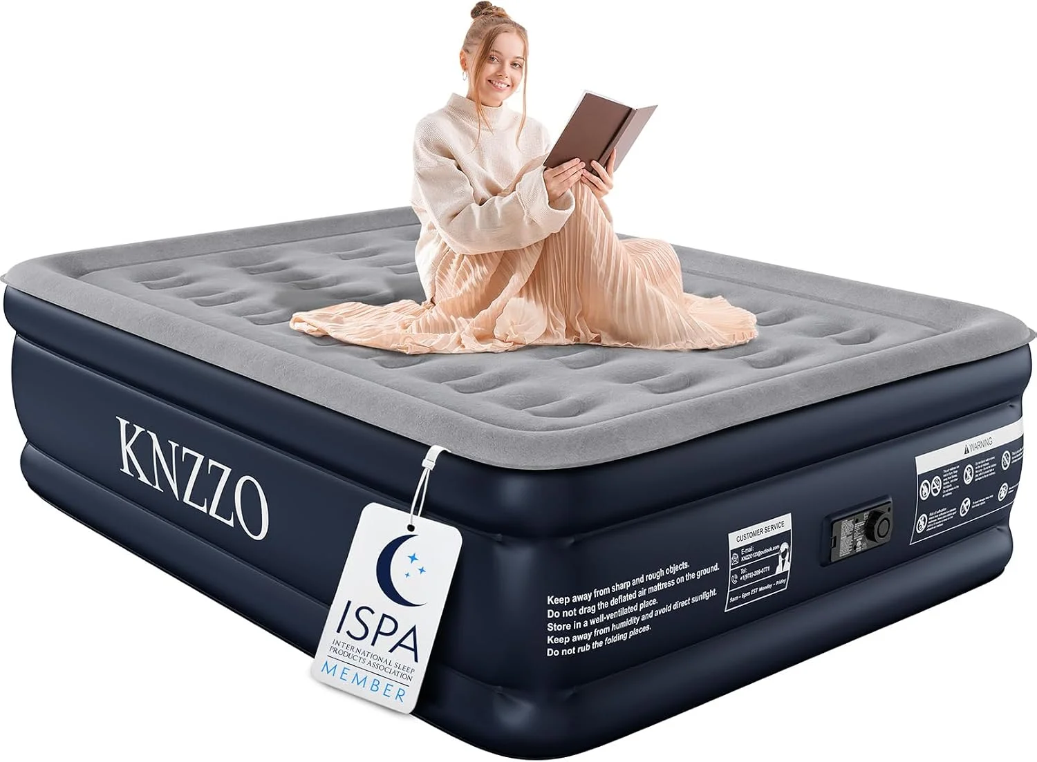 KNZZO Twin Air Mattress with Built-in Pump, 18 Top Inflatable Mattress with Waterproof Flocking Fabric - Image 4