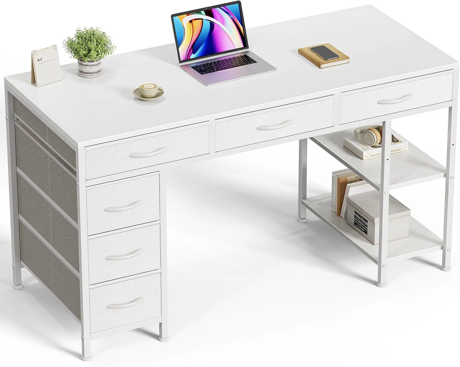 Huuger Computer Desk with 6 Drawers, Office Desk with Shelves, 47inch - Image 11