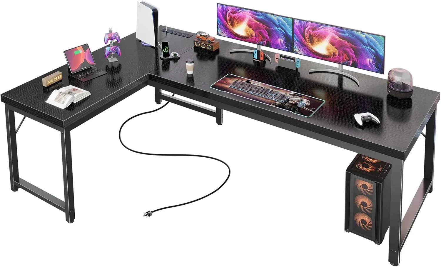 Huuger 63 Inch L Shaped Desk with Power Outlets and USB-C Port, 0.95 Inch Thicker Desktop - Image 3