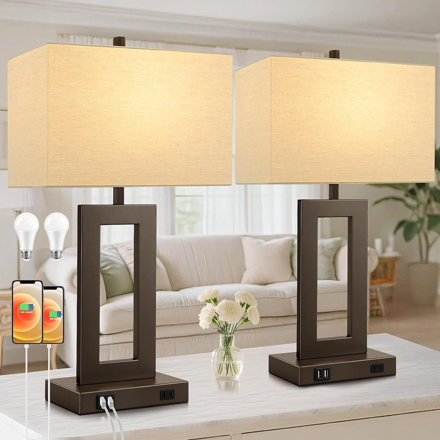 Set of 2 Touch Control Table Lamp with 2 USB Ports, Dimmable - Image 7