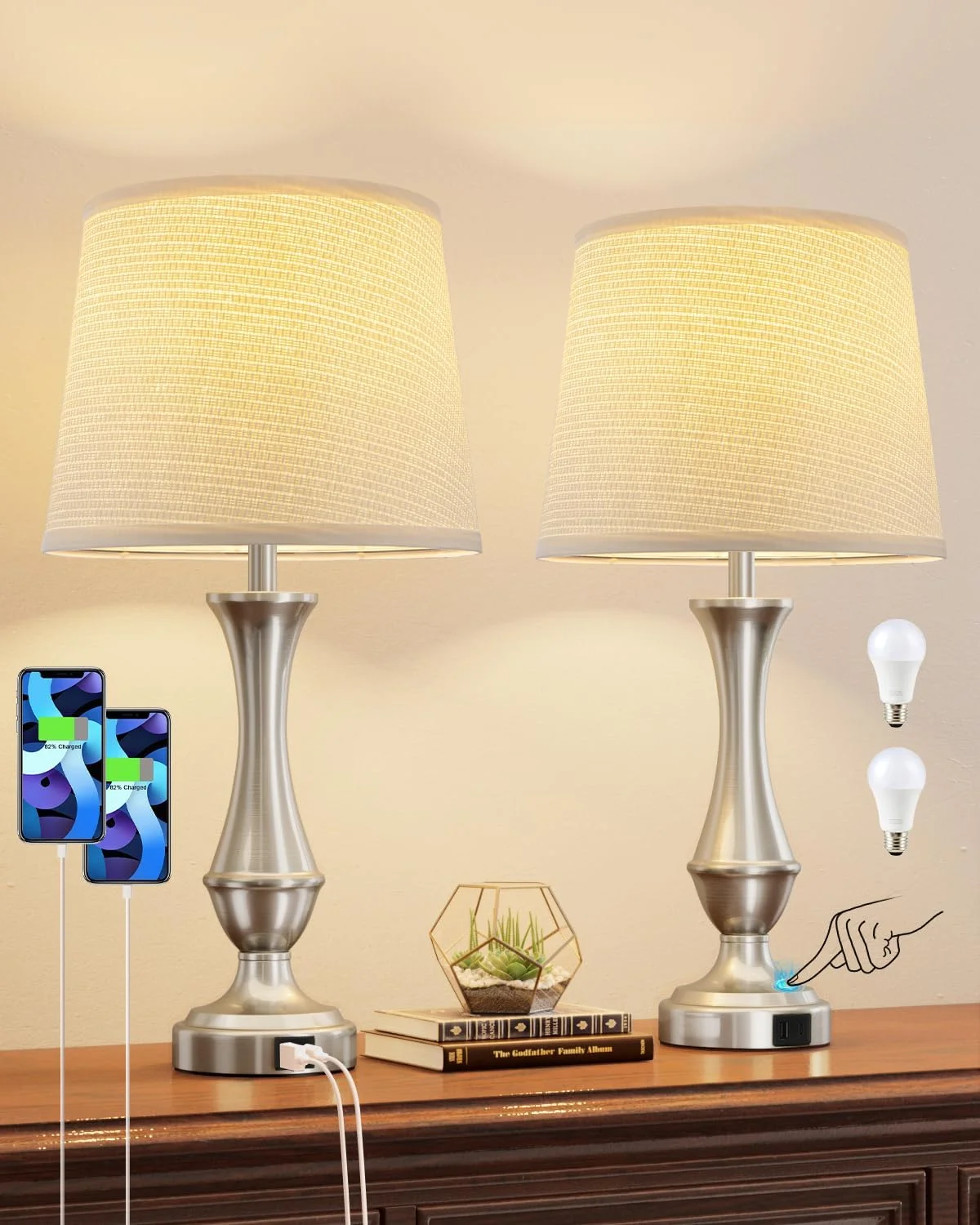 Seealle Touch Lamps for Nightstand, Dimmable, Bulb Included - Image 12