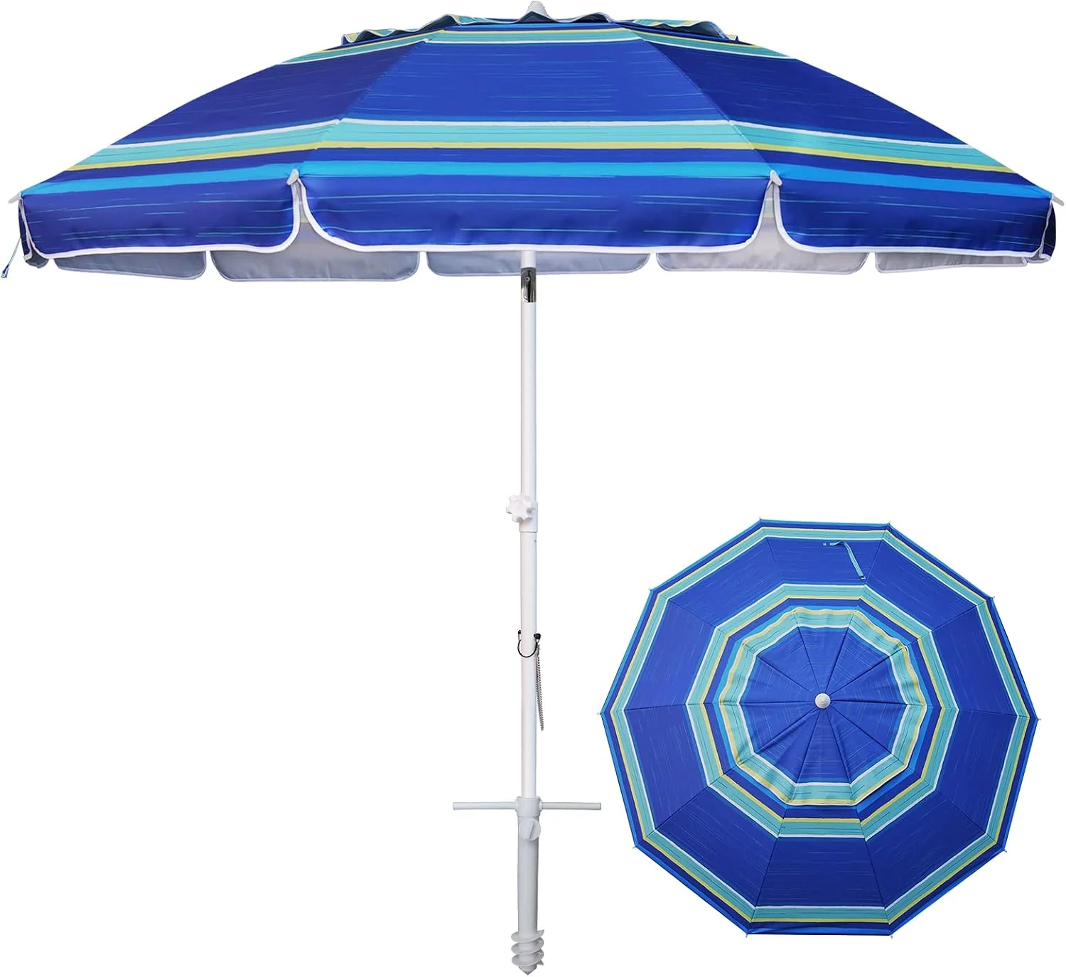 AMMSUN 8 Feet Large Beach Umbrella with Sand Anchor Heavy Duty High Wind Portable Outdoor Umbrellas UV 50+ Protection - Image 4