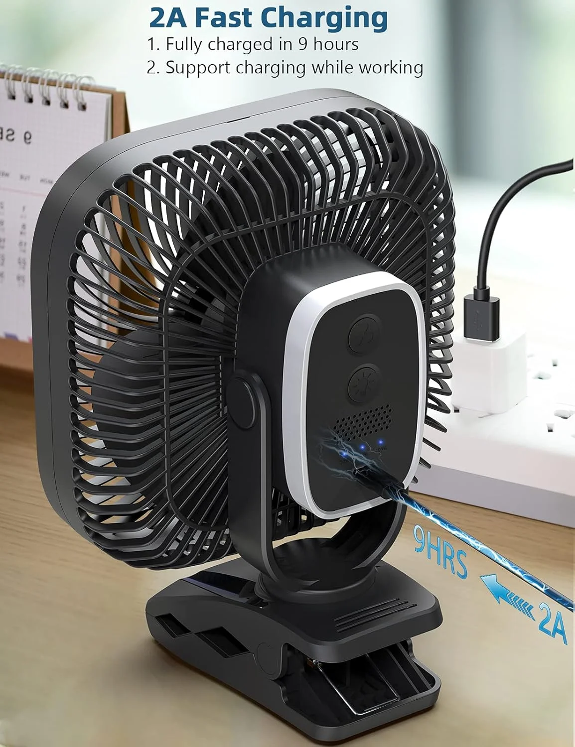 SLENPET 20000mAh Rechargeable Portable Clip-on Fan, Battery Operated, Last 78 Hrs, 4 Speeds with Light & Hook - Image 6