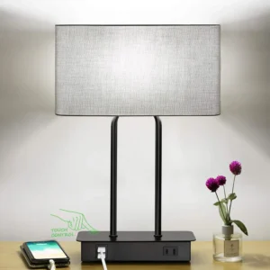 Lakumu Bedside Touch Control Table Lamps with Dual USB Charging Ports 1 AC Outlet, Dimmable