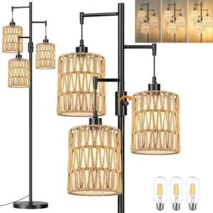 Alternative view of ZECOXOL Vintage Floor Lamp for Living Room Bedroom-3 Light Glass Floor Lamp with Three Led Bulb