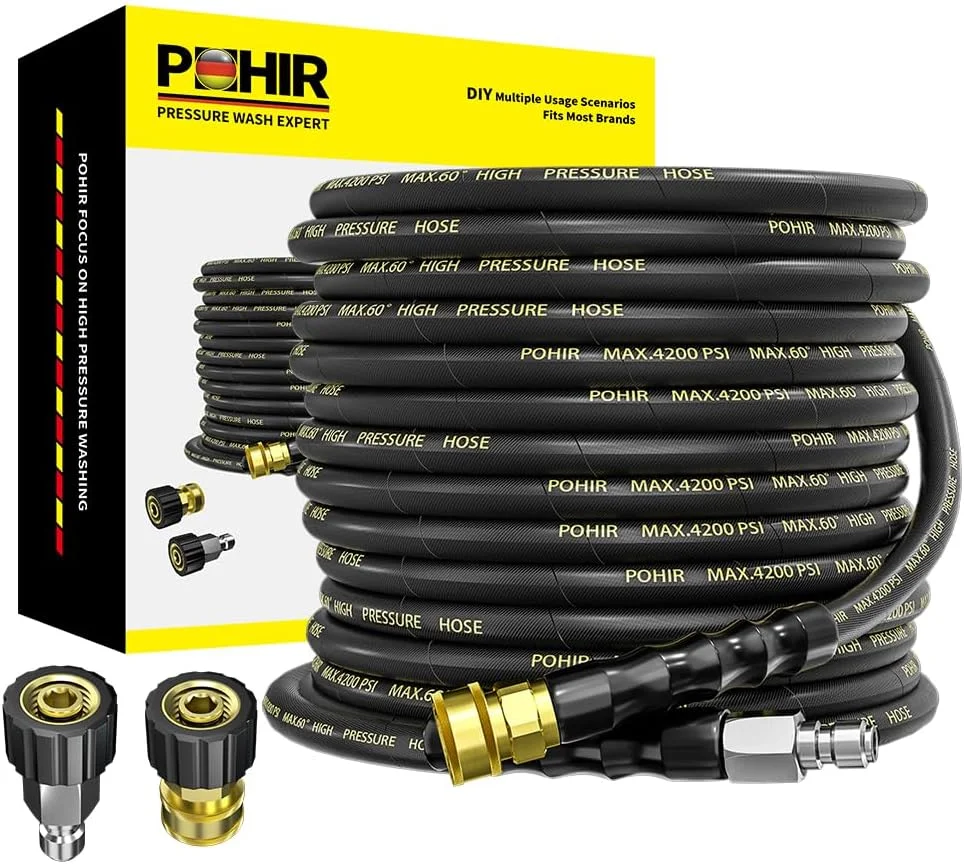 POHIR Pressure Washer Hose 50 ft with 3/8 Inch Quick Connect, Kink Resistant High Tensile Wire Braided - Image 2