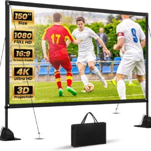 120inch Projector Screen with Stand: Portable Projector Screen Outdoor Indoor Front/Rear16: 9 4K HD with Carry Bag