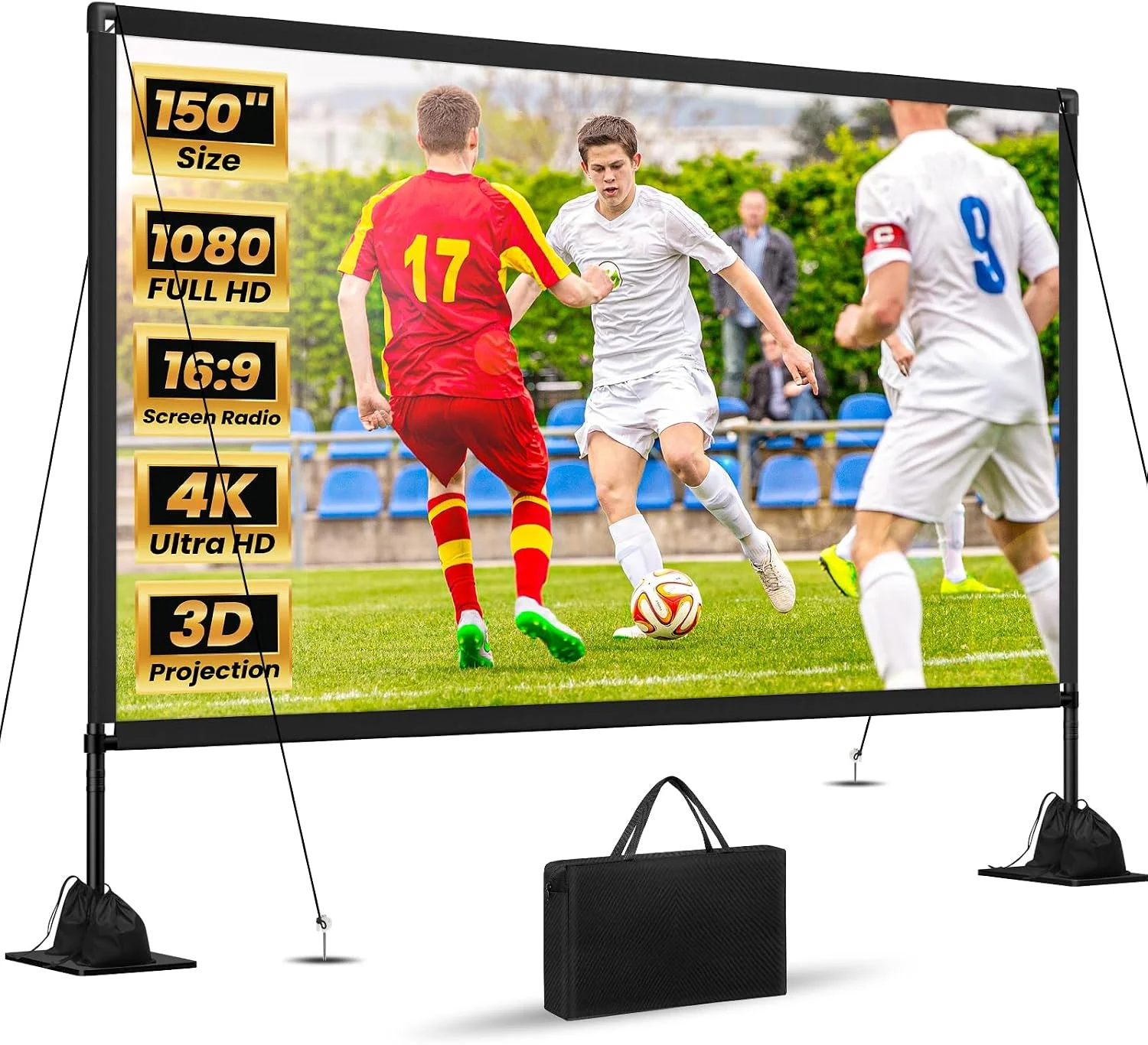 120inch Projector Screen with Stand: Portable Projector Screen Outdoor Indoor Front/Rear16: 9 4K HD with Carry Bag