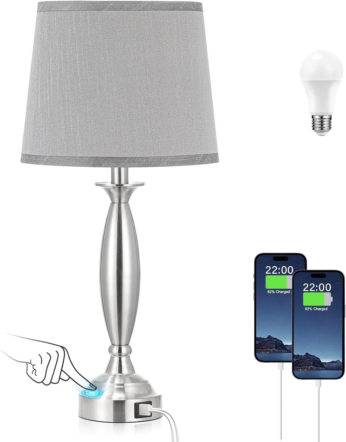 Seealle Touch Bedside Lamps for Nightstand Set of 2, Dimmable, Bulb Included - Image 10