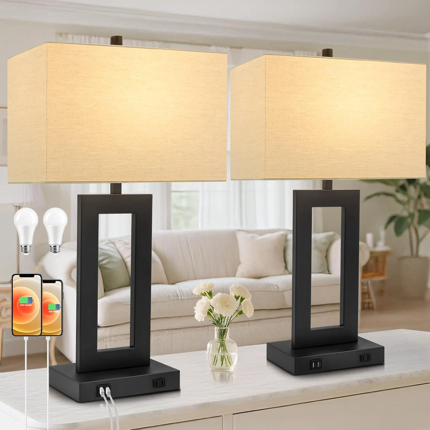 Set of 2 Touch Control Table Lamp with 2 USB Ports, Dimmable - Image 9