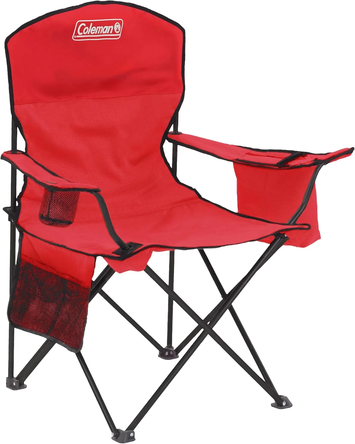 Coleman Portable Camping Chair with 4-Can Cooler, Cushioned Seat & Back with Side Pockets & Cup Holder
