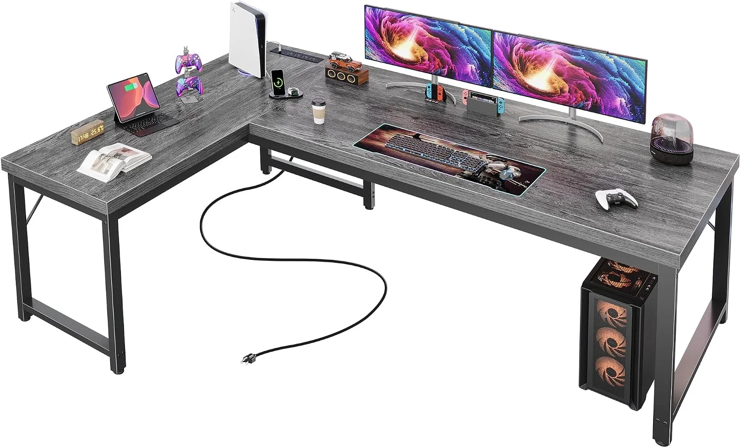 Huuger 63 Inch L Shaped Desk with Power Outlets and USB-C Port, 0.95 Inch Thicker Desktop - Image 6