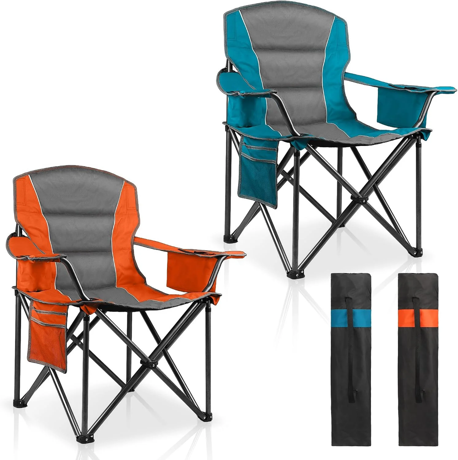 LANMOUNTAIN 2 Pack Padded Oversized Camping Chairs for Adults, Heavy Duty Support 400 Lbs, Folding Portable Lawn Chair - Image 8